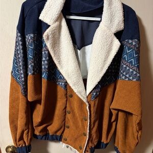 SHEIN Navy and Rust Geometric Jacket